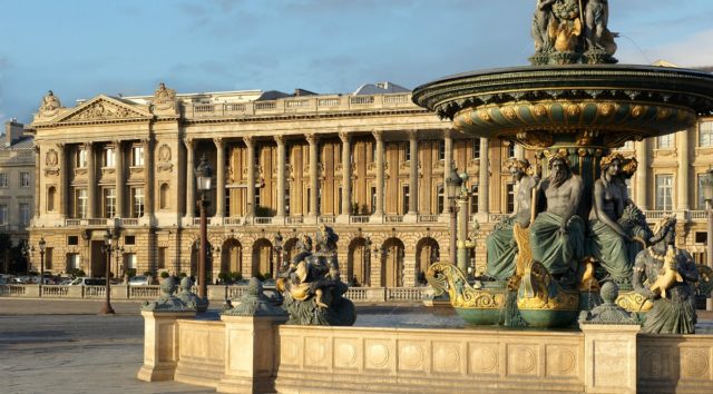 IMAGE: View from the fountain showing neo-classical facade of Hotel de Crillon