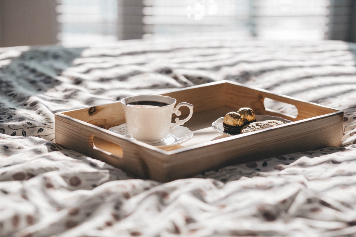 IMAGE: Tray with a coffee in a china cup
